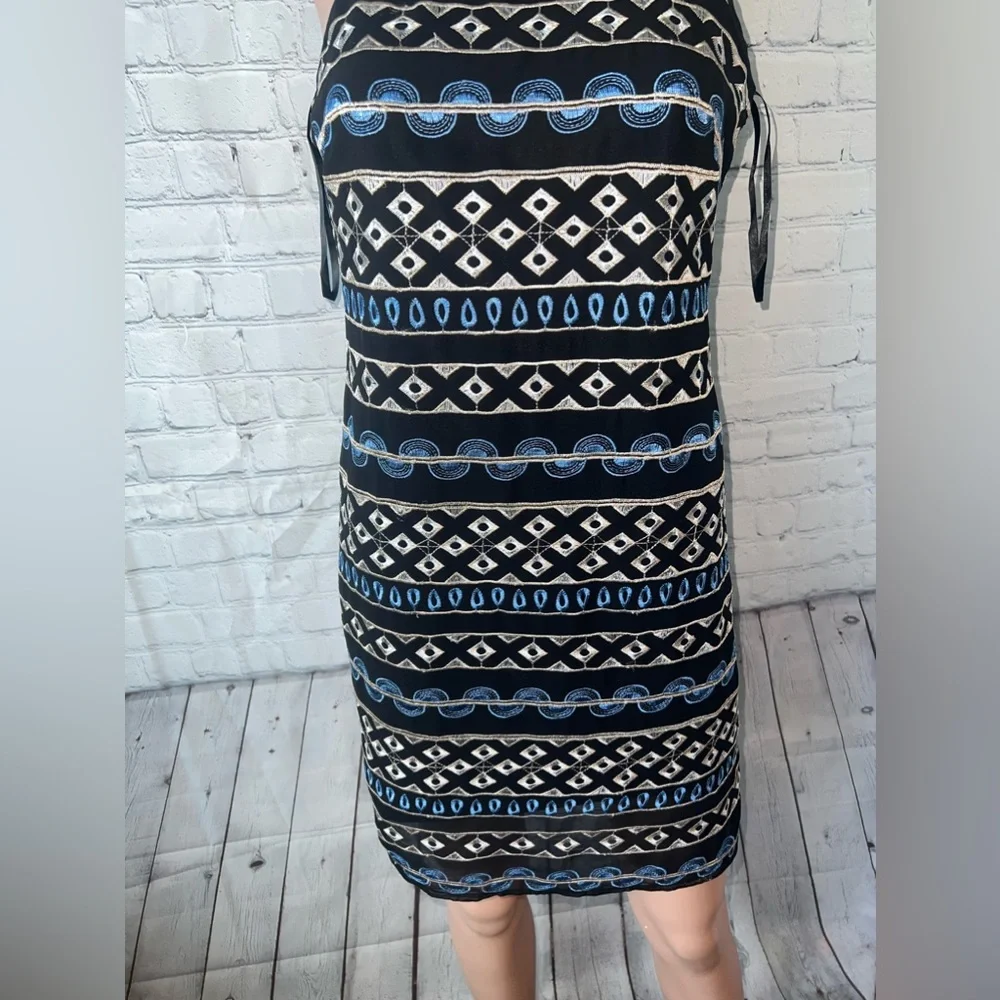 white house black market dark blue & white sleeveless dress size 00 - Picture 3 of 10